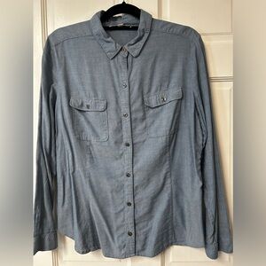 LOFT Lightweight Denim Chambray Button Down Shirt - Blue - XL